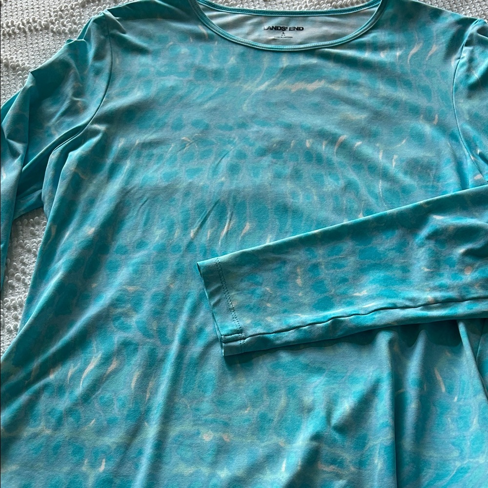 Lands' End Aqua Patterned Long Sleeve Rash Guard Top